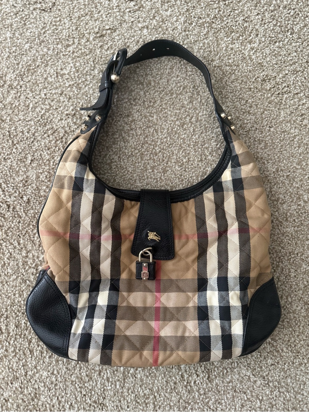 Vintage Burberry Haymarket Check Hobo Shoulder Bag